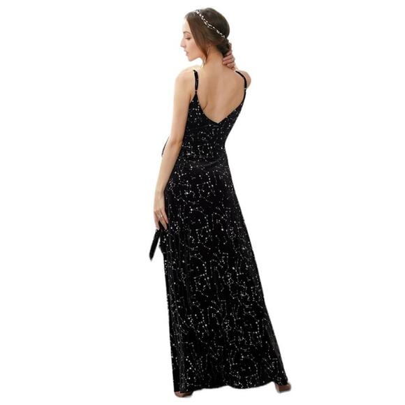 Zapaka Black Star Print Wrap Maxi Dress Sparkly Celestial Size 6 - Picture 3 of 16